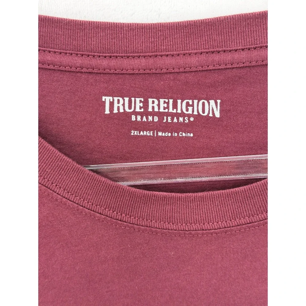 True Religion Shirt Mens 2XL Color Block Long‎ Sleeve Tee Red Heather Horseshoe